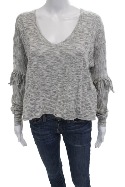 Wildfox Womens Bohemian Basic V-Neck Cotton Sweater Gray Long Sleeve Size XS