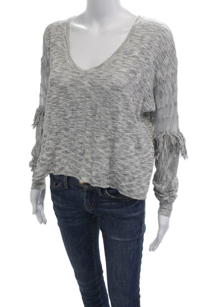 Wildfox Womens Bohemian Basic V-Neck Cotton Sweater Gray Long Sleeve Size XS