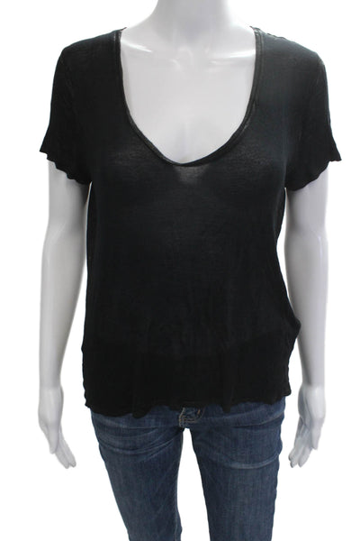 Zadig & Voltaire Womens Black V-Neck Short Sleeve Basic T-Shirt Size S