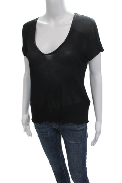 Zadig & Voltaire Womens Black V-Neck Short Sleeve Basic T-Shirt Size S