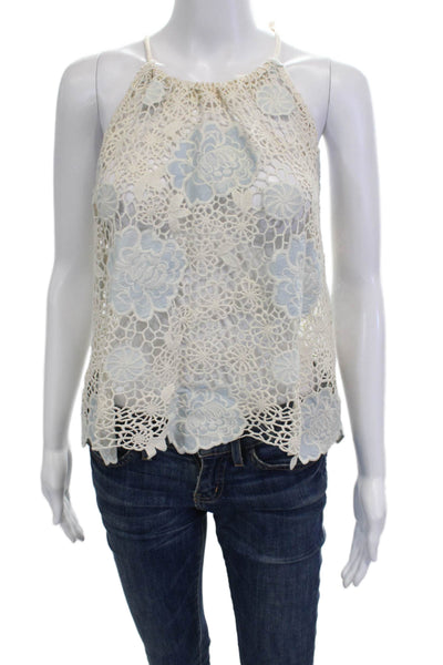 Valerie Khalfon Women Beige Floral High Neck Cotton Sleeveless Tank Size 38