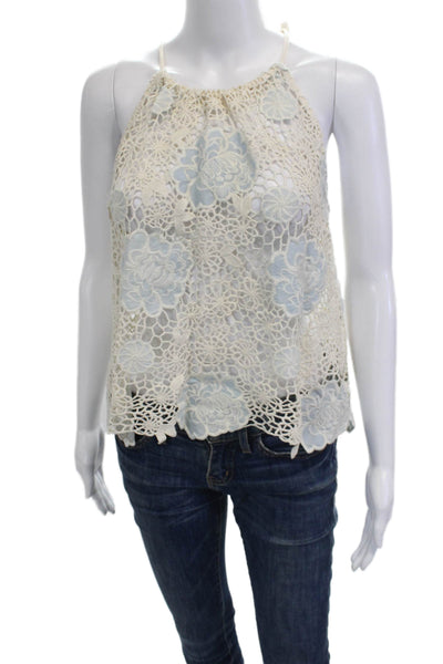 Valerie Khalfon Women Beige Floral High Neck Cotton Sleeveless Tank Size 38