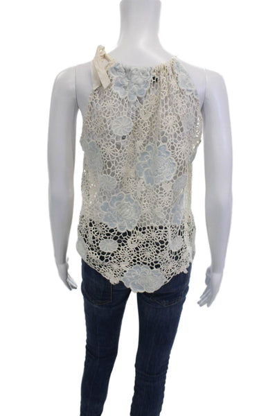 Valerie Khalfon Women Beige Floral High Neck Cotton Sleeveless Tank Size 38