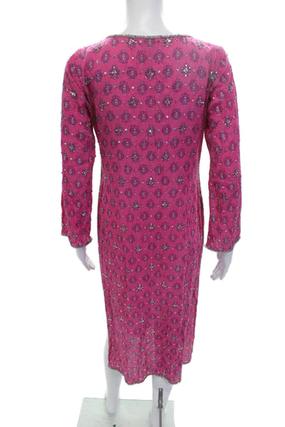 Calypso Saint Barth Women Kaftan Pink Paisley V-Neck Long Sleeve Cotton Size S