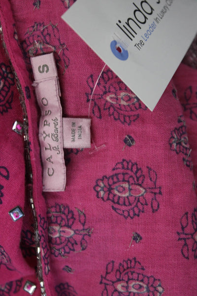 Calypso Saint Barth Women Kaftan Pink Paisley V-Neck Long Sleeve Cotton Size S