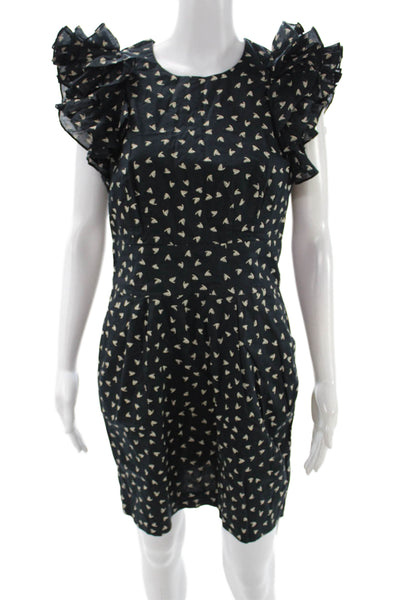 French Connection Womens Shift Dress Black Geometric Round Neck Zip Size 12