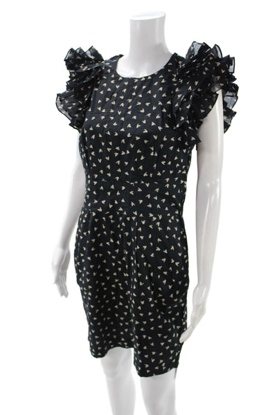 French Connection Womens Shift Dress Black Geometric Round Neck Zip Size 12