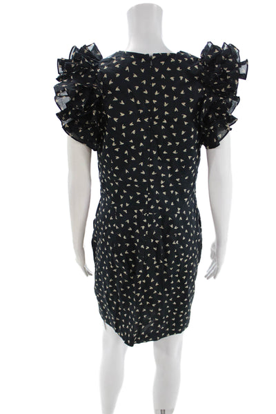 French Connection Womens Shift Dress Black Geometric Round Neck Zip Size 12