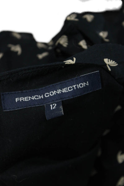 French Connection Womens Shift Dress Black Geometric Round Neck Zip Size 12