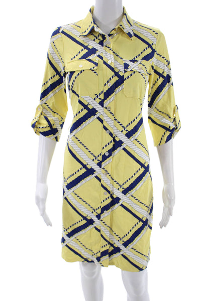 J. Mclaughlin Women Shirt Dress Yellow Collared Button 3/4 Sleeve Size XS