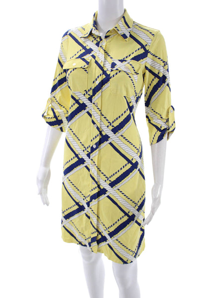 J. Mclaughlin Women Shirt Dress Yellow Collared Button 3/4 Sleeve Size XS