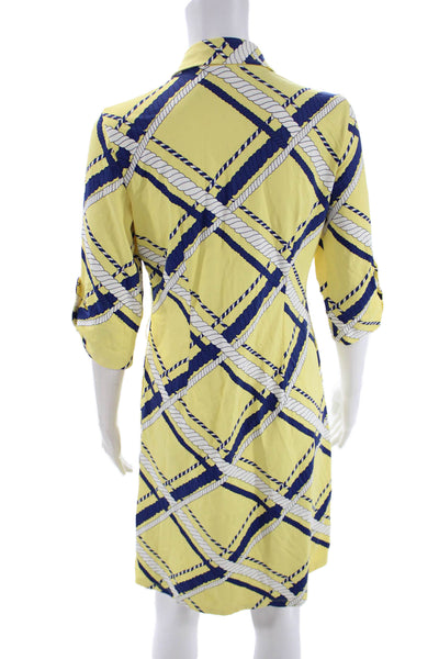 J. Mclaughlin Women Shirt Dress Yellow Collared Button 3/4 Sleeve Size XS