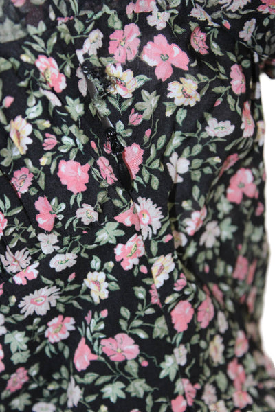 Zara Women Maxi Floral Black Dress Square Neck Long Sleeve Viscose Size L