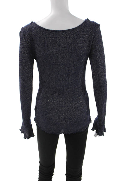 Intimately Free People Women V-Neck Long Sleeve Sweater Dark Blue Tie Size M