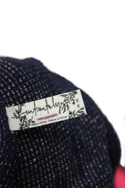 Intimately Free People Women V-Neck Long Sleeve Sweater Dark Blue Tie Size M