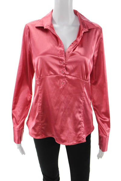 Zara Basic Womens Satin Collared Button-Up Blouse Pink Long Sleeve Size L