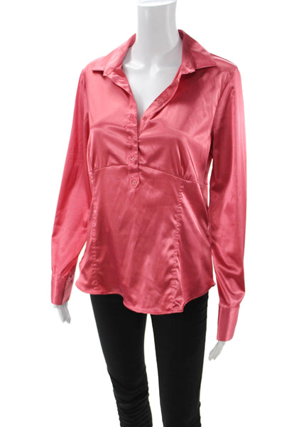 Zara Basic Womens Satin Collared Button-Up Blouse Pink Long Sleeve Size L