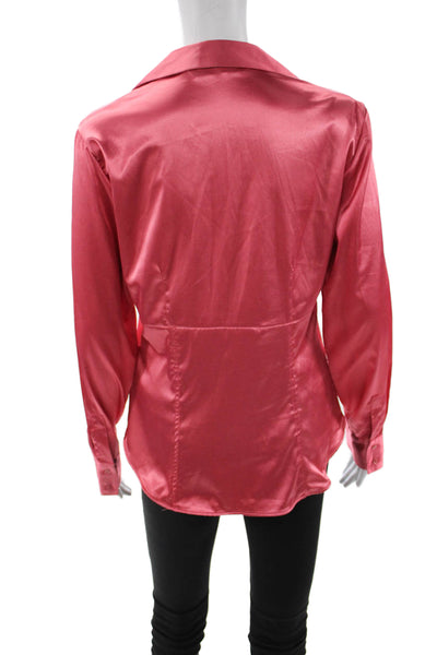 Zara Basic Womens Satin Collared Button-Up Blouse Pink Long Sleeve Size L