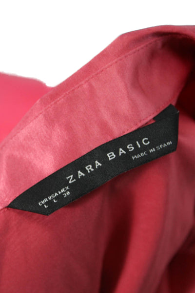 Zara Basic Womens Satin Collared Button-Up Blouse Pink Long Sleeve Size L