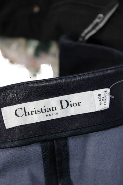 Christian Dior Women Cropped Ankle Pants Black Lamb Leather Cotton Size 6