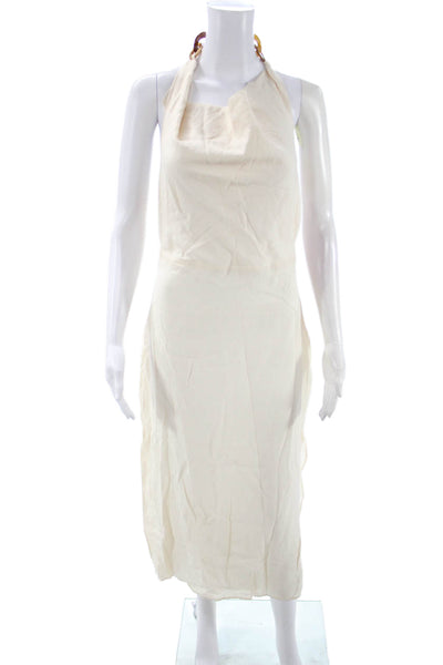 Zara Women Slip Maxi Dress Beige Sleeveless Hook & Eye Mid-Calf Viscose Size M