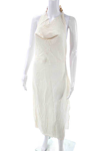 Zara Women Slip Maxi Dress Beige Sleeveless Hook & Eye Mid-Calf Viscose Size M