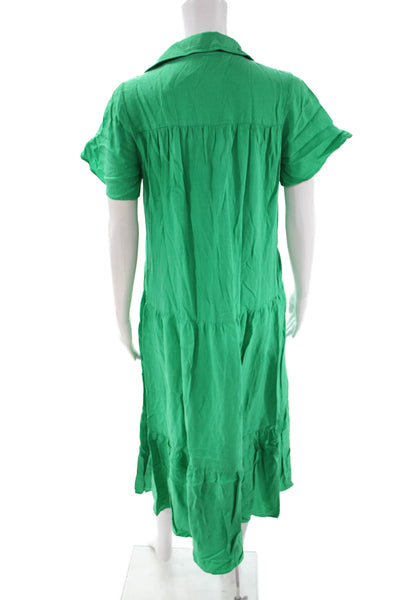 Zara Women Shirt Dress Green Collared Short Sleeve Mid-Calf Lyocell Size S