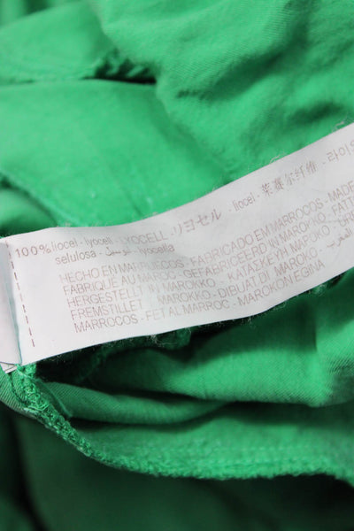 Zara Women Shirt Dress Green Collared Short Sleeve Mid-Calf Lyocell Size S