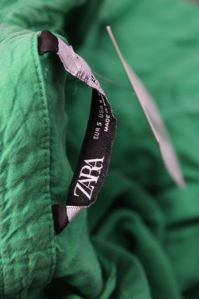 Zara Women Shirt Dress Green Collared Short Sleeve Mid-Calf Lyocell Size S