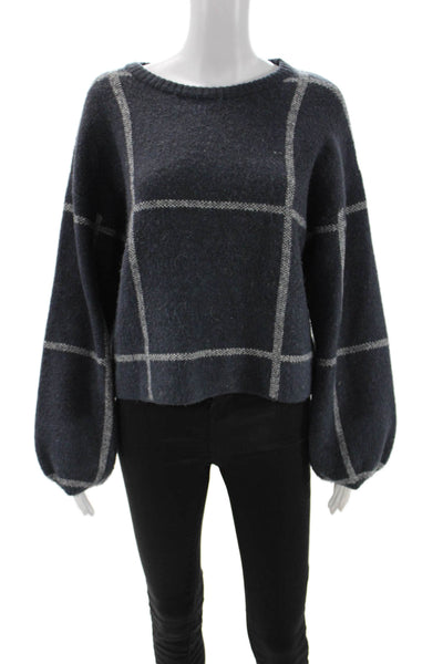 Z Supply Unisex Pullover Sweater Dark Blue Check Crew Neck Long Sleeve Size S