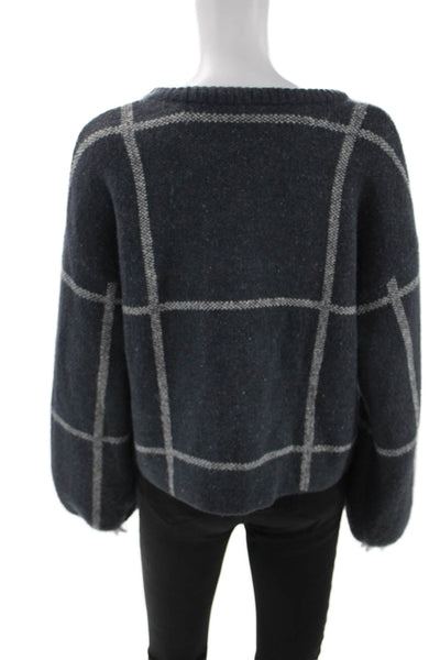 Z Supply Unisex Pullover Sweater Dark Blue Check Crew Neck Long Sleeve Size S