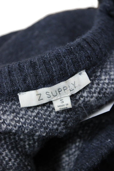 Z Supply Unisex Pullover Sweater Dark Blue Check Crew Neck Long Sleeve Size S