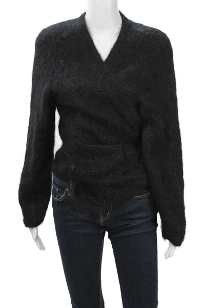 L. Magnin Unisex Black V-Neck Pullover Sweater 37% Mohair Size M