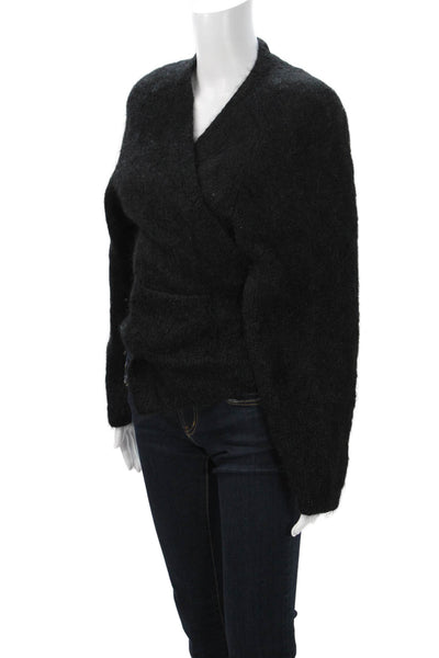 L. Magnin Unisex Black V-Neck Pullover Sweater 37% Mohair Size M