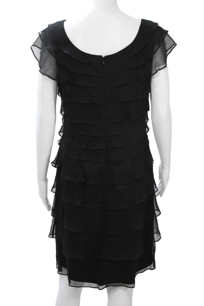 Tahari Levine Womens Silk Shift Dress Black Short Sleeve Tie Waist Size 8