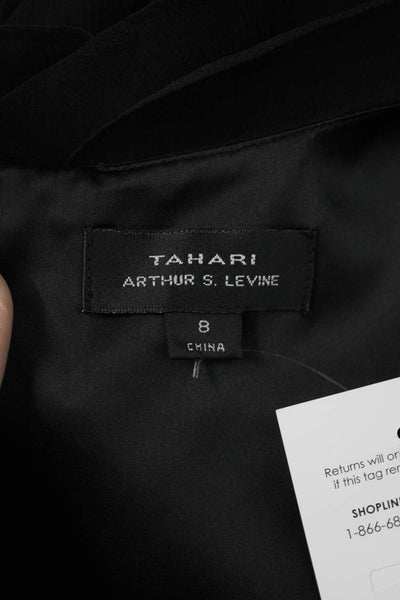 Tahari Levine Womens Silk Shift Dress Black Short Sleeve Tie Waist Size 8