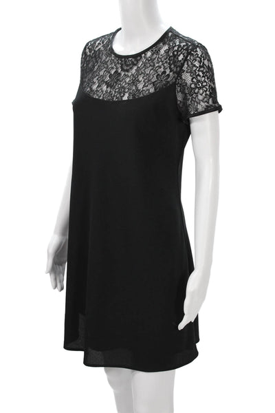 Laundry by Shelli Segal Womens Shift Dress Black Floral Short Sleeve Size 12