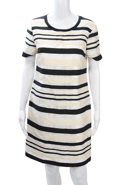 Vince Camuto Womens Shift Dress Beige Striped Short Sleeve Round Neck Size 4