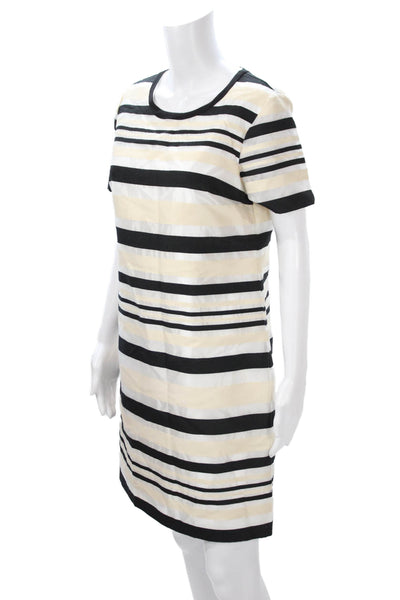 Vince Camuto Womens Shift Dress Beige Striped Short Sleeve Round Neck Size 4