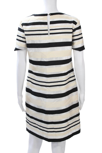 Vince Camuto Womens Shift Dress Beige Striped Short Sleeve Round Neck Size 4