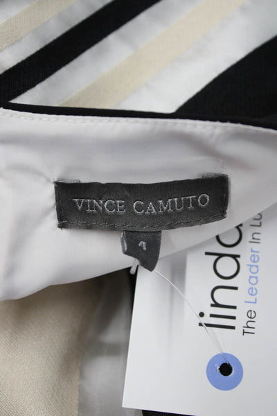 Vince Camuto Womens Shift Dress Beige Striped Short Sleeve Round Neck Size 4