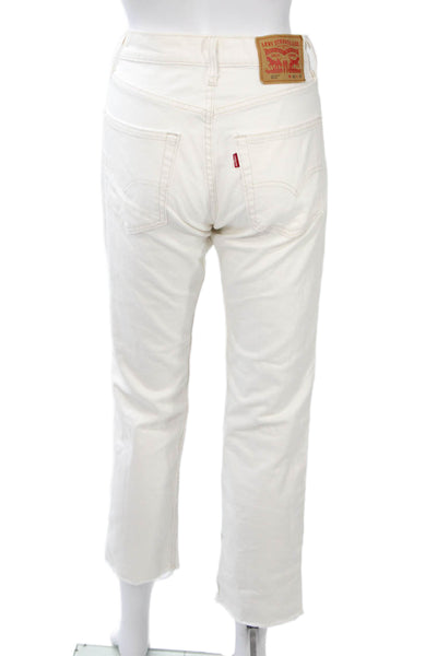 Levis Unisex Cropped Straight White Jeans Button Cotton Mid Rise Size 30