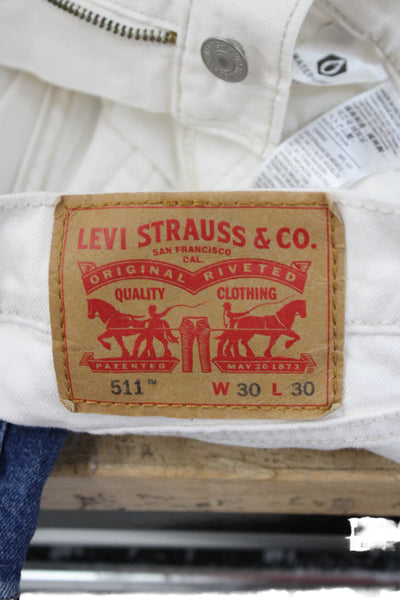 Levis Unisex Cropped Straight White Jeans Button Cotton Mid Rise Size 30