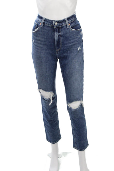 Paige Womens Cropped Straight Jeans Dark Blue Mid Rise Button Inseam 29 Size 27
