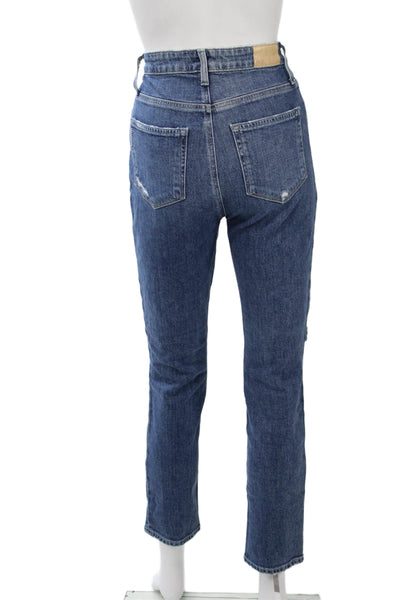 Paige Womens Cropped Straight Jeans Dark Blue Mid Rise Button Inseam 29 Size 27