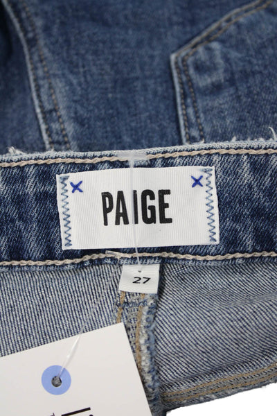Paige Womens Cropped Straight Jeans Dark Blue Mid Rise Button Inseam 29 Size 27
