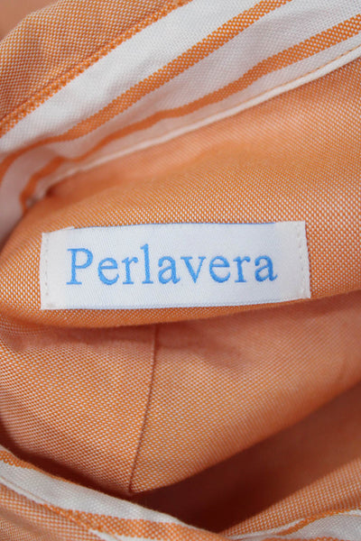 Perlavera Womens Basic Collared Button-Up Cotton 3/4 Sleeve Orange Size M
