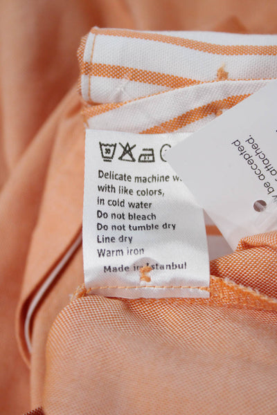 Perlavera Womens Basic Collared Button-Up Cotton 3/4 Sleeve Orange Size M