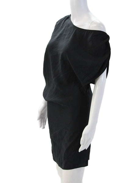 Zara Women Shift Dress Black Modal Polyester Zip Solid Mid-Calf Classic Size XS