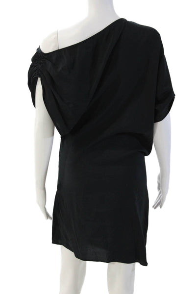 Zara Women Shift Dress Black Modal Polyester Zip Solid Mid-Calf Classic Size XS